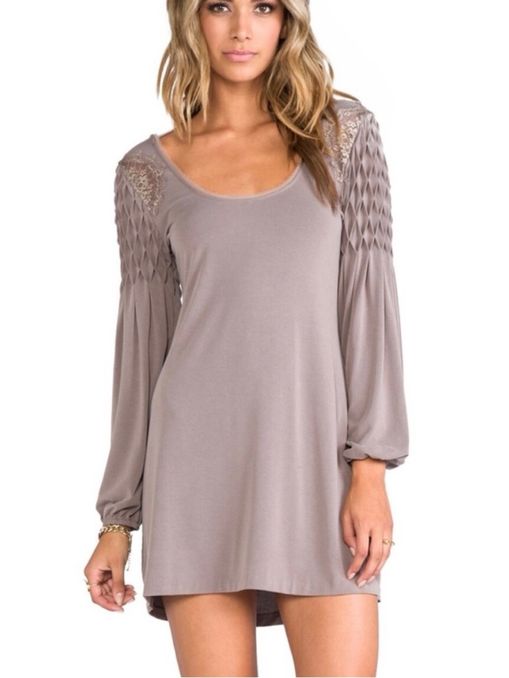 NWT FREE PEOPLE Smocked Boho Festival Long Sleeve Lace Mini Dress Size XSmall